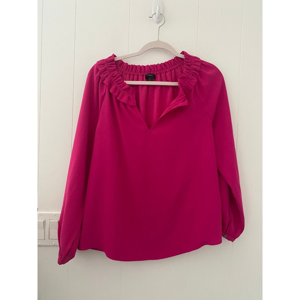 J.Crew Drapey Ruffleneck Top 365 Crepe Blouse Small Pink AS435